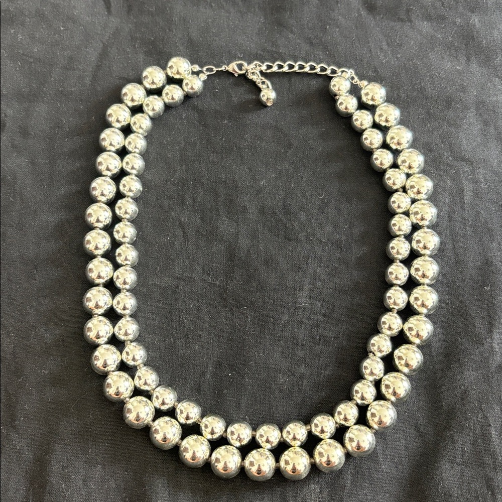 Chic Double Strand Silver Bead Necklace
